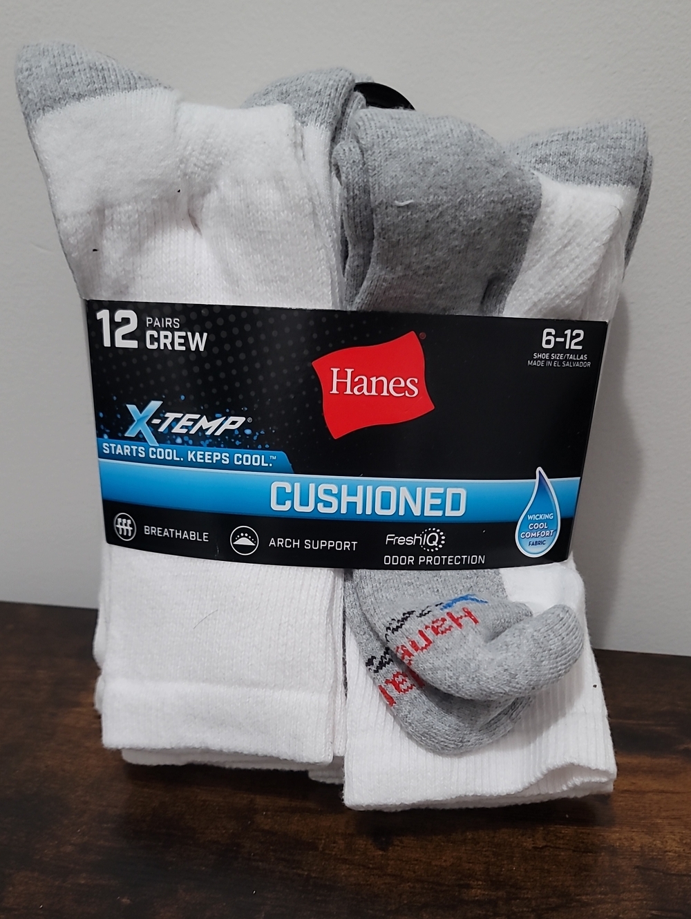 Hanes Men's X-Temp Cushioned with Arch & Vent Crew Socks, 12-pack Size 6-12